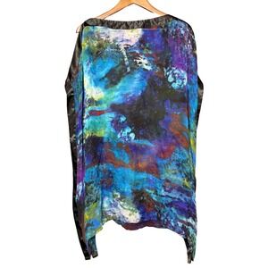 Aiden Mattox Women Size 0 100% Silk Blue Purple Watercolor Kaftan Poncho Top